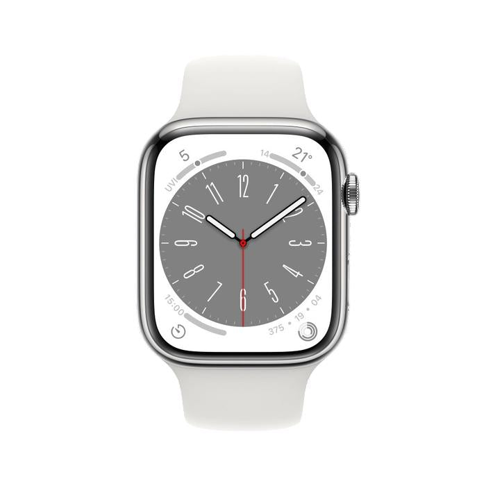 Apple Watch Series 9 (2023) GPS + Cellular 41 mm - Stainless steel Silver - Sport band White
